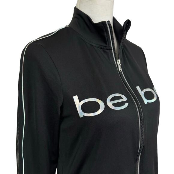 Bebe Sport NWT Black Stretch Iridescent Logo Zip Up Athleisure Track Jacket - Picture 6 of 14
